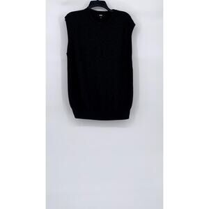 UNIQLO Unisex Adult Black Rib Knit Crewneck Sleeveless Cotton-Blend Vest SZ S